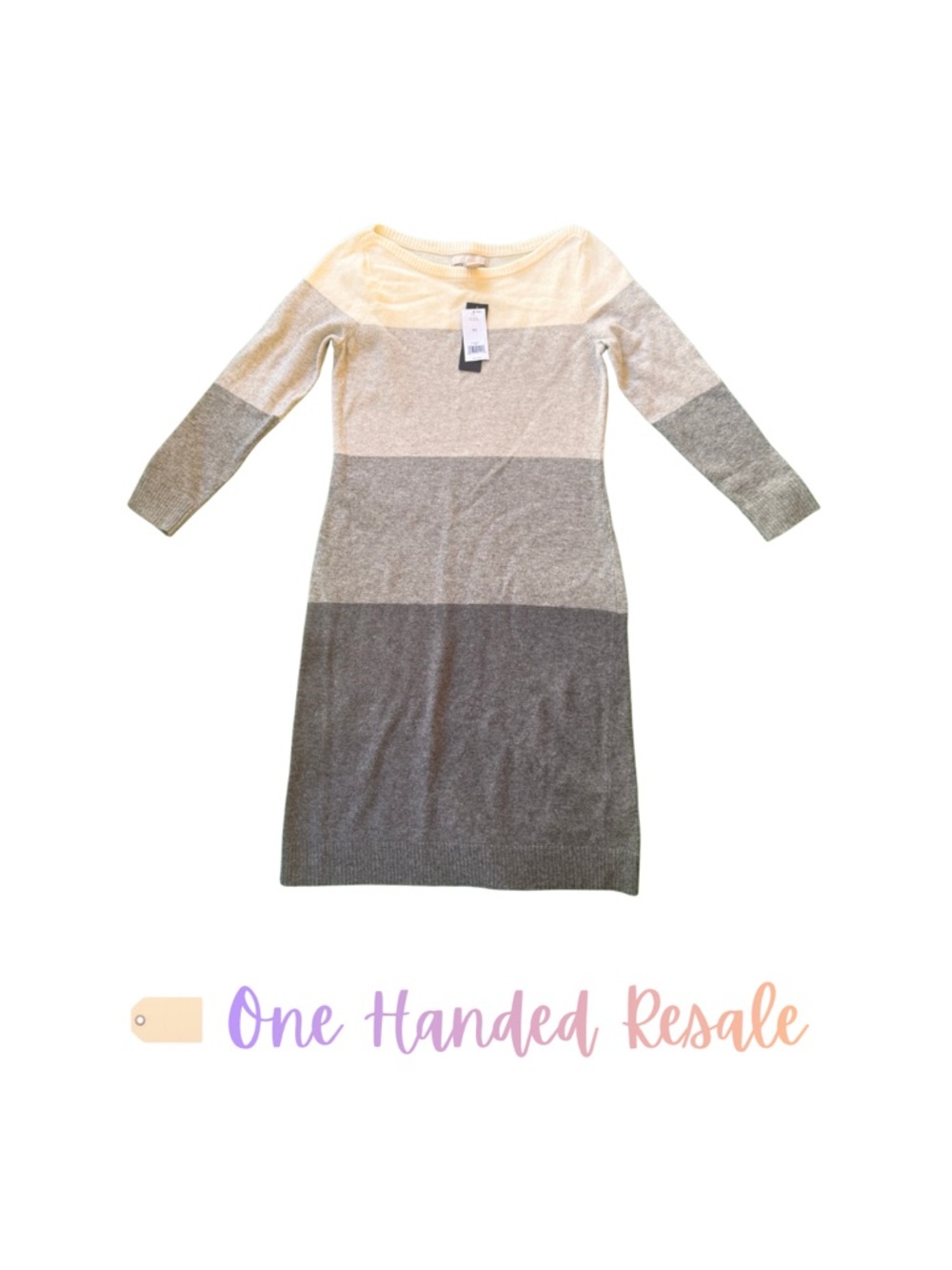 🩶 Banana Republic Color Block Knit Midi Dress Cream Light Gray  Charcoal XS